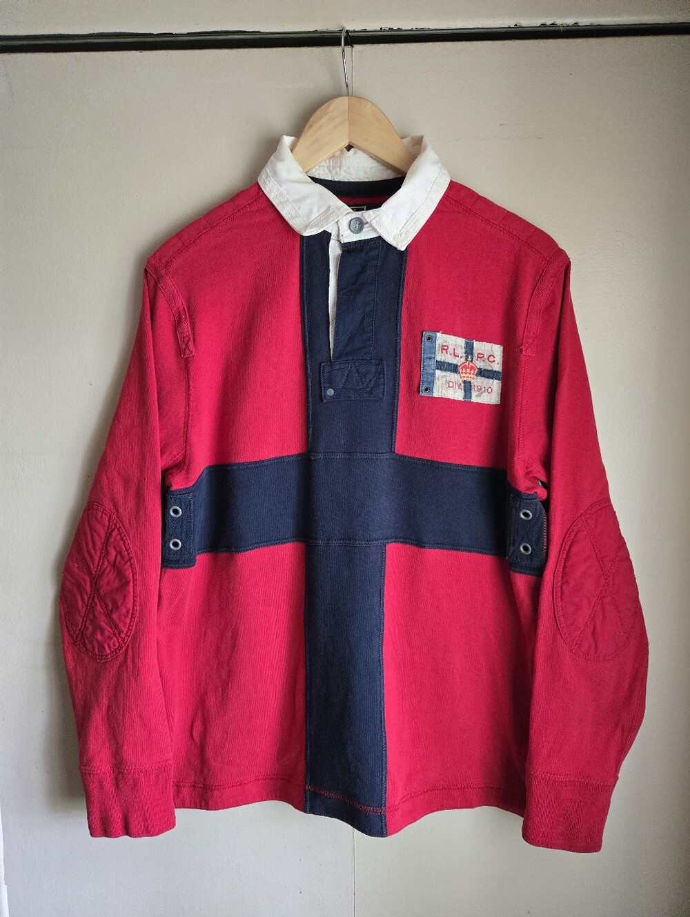 POLO RL RALPH LAUREN NAVAL TAILORS RUGBY SHIRT * RED / BLUE / WHITE * RARE *SZ.M